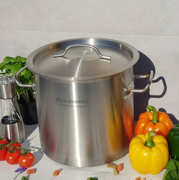 Большая высокая кастрюля Edenberg EB-3774 с крышкой 25л с нержавеющей стали - Фото 3 Большая высокая кастрюля Edenberg EB-3774 с крышкой 25л с нержавеющей стали - изображение 3