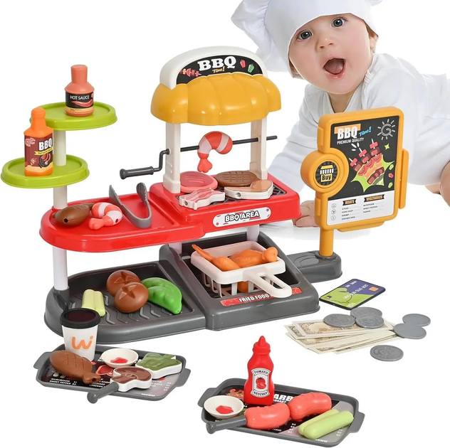 Супермаркет Star Toys BBQ Shop 56 деталей: гриль/продукты/кассовый аппарат со звуком, игровой набор 668-144 - изображение 5