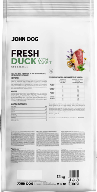 Сухий корм для собак John Dog Fresh Adult Качка з кроликом M 12 кг (5903769014545) - зображення 2