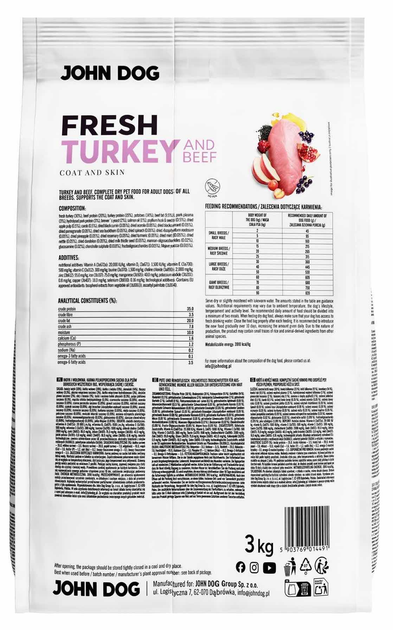Сухий корм для собак John Dog Fresh Adult Індичка і свинина S 3 кг (5903769014491) - зображення 2