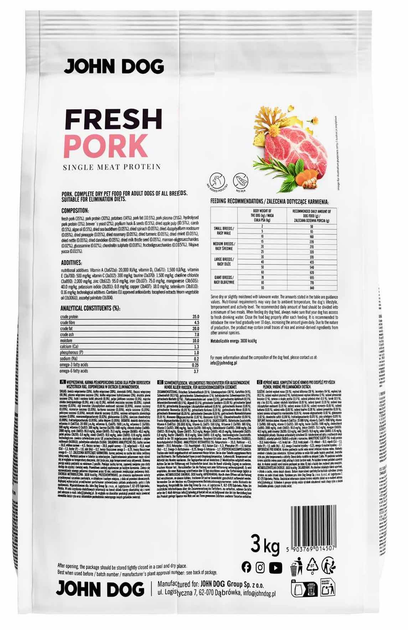 Сухий корм для собак John Dog Fresh Adult монобілкова Свинина L 3 кг (5903769014507) - зображення 2