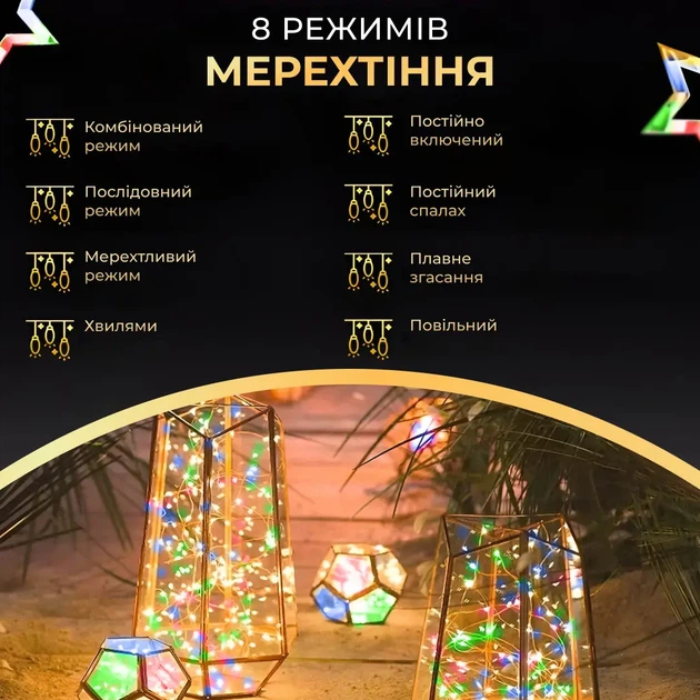 LED гирлянда Роса на пульте 50м 500 диодов мультиколор зеленая проволока, светодиодная нить радуги огоньки декор - Фото 5 LED гирлянда Роса на пульте 50м 500 диодов мультиколор зеленая проволока, светодиодная нить радуги огоньки декор - изображение 5