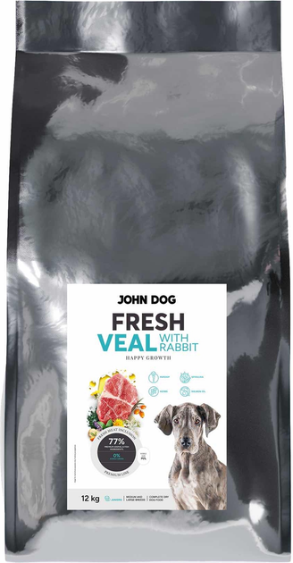 Sucha karma dla szczeniąt John Dog Fresh Junior Cielęcina z królikiem M/L 12 kg (5903769014583) - obraz 3