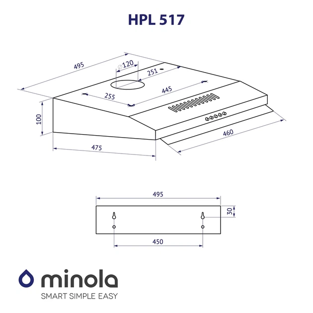 Кухонная вытяжка Minola HPL 517 WH, белая плоская стандартная под навесной шкаф, с стеклянным козырьком, 49,5 см - изображение 3
