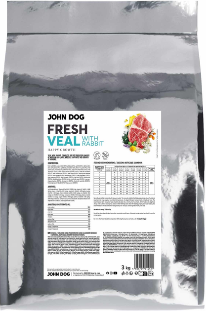 Sucha karma dla szczeniąt John Dog Fresh Junior Cielęcina z królikiem M/L 3 kg (5903769014521) - obraz 4