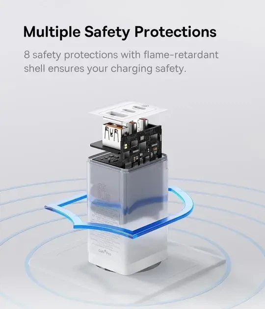 Зарядное устройство Baseus GaN5 Pro Fast Charger 65W.QC4.0+PD3.0 USB+2Type-C + кабель 100w быстрая зарядка ноутбука планшета - изображение 3