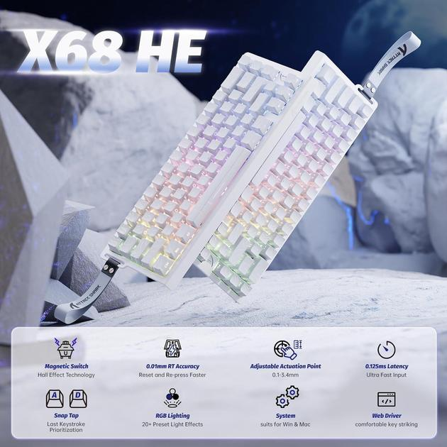 Магнитная игровая клавиатура ATTACK SHARK X68 HE 8kHz Белый - Фото 2 Магнитная игровая клавиатура ATTACK SHARK X68 HE 8kHz Белый - изображение 2
