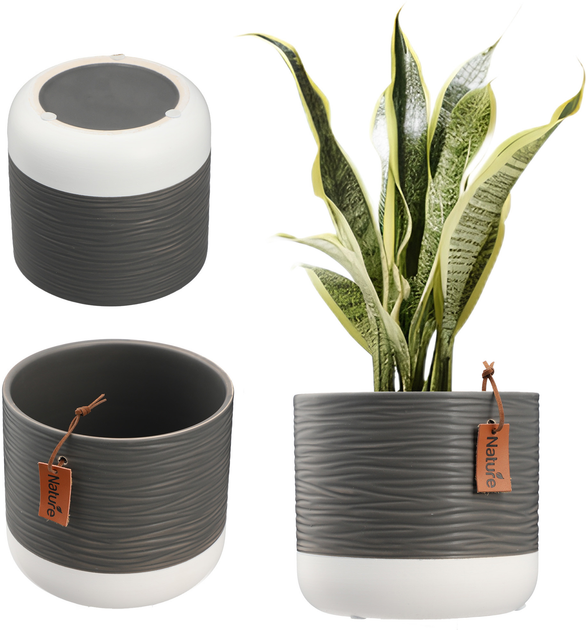 Osłonka ceramiczna na doniczkę Kadax Pokka szaro-biała 12 cm (5903699478226) - obraz 1