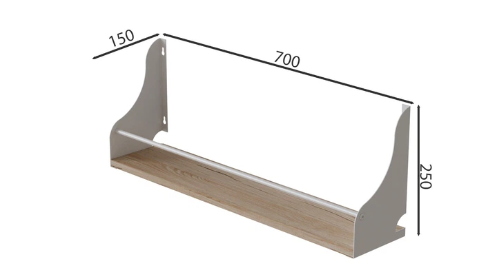 Полка настенная Ferrum-decor Изи 260x700x150 металл Белый ДСП Дуб Сан-Марино 16 мм (FRD-102955) - Фото 3 Полка настенная Ferrum-decor Изи 260x700x150 металл Белый ДСП Дуб Сан-Марино 16 мм (FRD-102955) - изображение 3