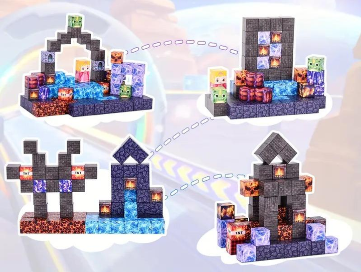 Магнитный конструктор Minecraft 100 шт + ПОДАРОК 3 фигурки по игре Майнкрафт Замок Mk001016 - изображение 5