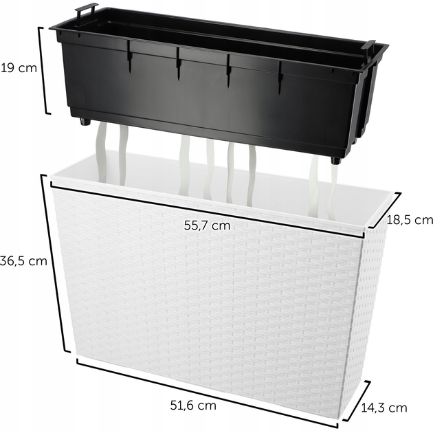 Doniczka ogrodowa z wkładem Kadax Rattan Biała 19x56 cm (5903699428771) - obraz 2