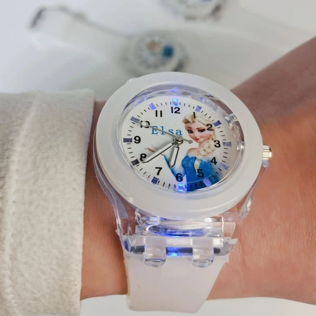 Дитячий годинник з Ельзою LED підсвічування, Білий, 18 см - зображення 4