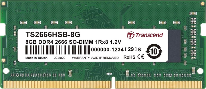 Оперативна пам'ять Transcend SO-DIMM DDR4-2666 8192MB PC4-21300 (TS2666HSB-8G) - зображення 1