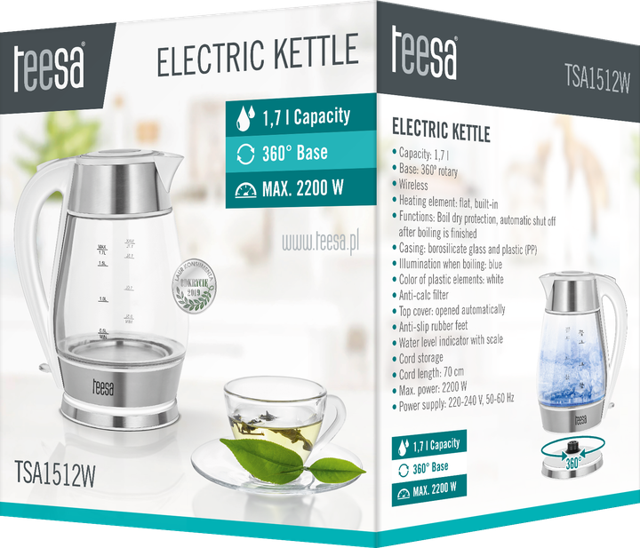 Czajnik elektryczny Teesa TSA1512W Biały - obraz 5