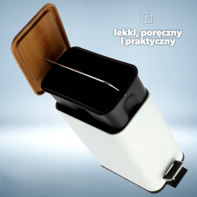 Кошик для сміття для ванної кімнати Kadax з педаллю і бамбуковою кришкою 5 л Білий (5903699426470) - зображення 6