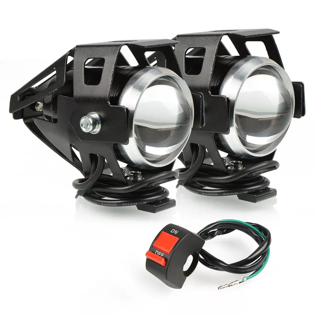 Фари прожектори CREE U5 LED для мотоцикла 12В 3000лм з кнопкою та кріпленням на дуги, чорний корпус (IN-632383-0498) - Фото 5 Фари прожектори CREE U5 LED для мотоцикла 12В 3000лм з кнопкою та кріпленням на дуги, чорний корпус (IN-632383-0498) - изображение 5
