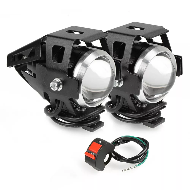 Фари прожектори CREE U5 LED для мотоцикла 12В 3000лм з кнопкою та кріпленням на дуги, чорний корпус (IN-632383-0498) - Фото 6 Фари прожектори CREE U5 LED для мотоцикла 12В 3000лм з кнопкою та кріпленням на дуги, чорний корпус (IN-632383-0498) - изображение 6