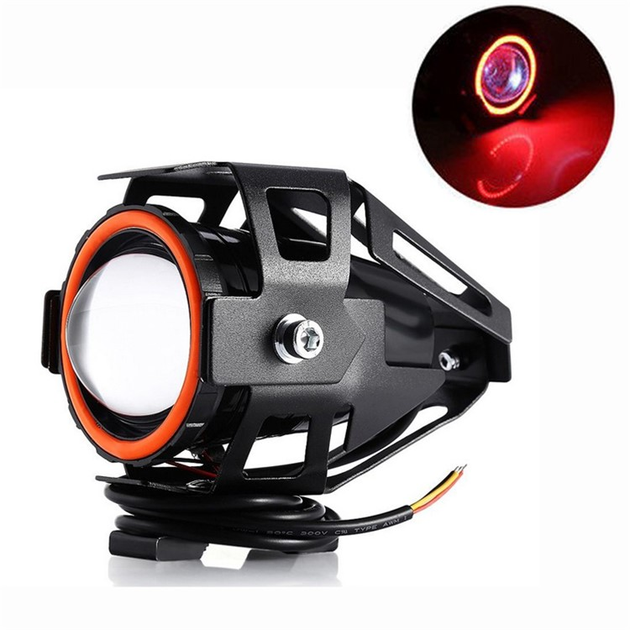 Фары прожекторы для мотоцикла U7 LED 12В 3000лм Angel Eyes красные и кнопка - изображение 5