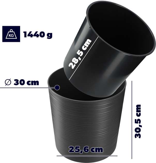 Doniczka z wkładem Kadax Grafitowa 30 cm (5903699495513) - obraz 4
