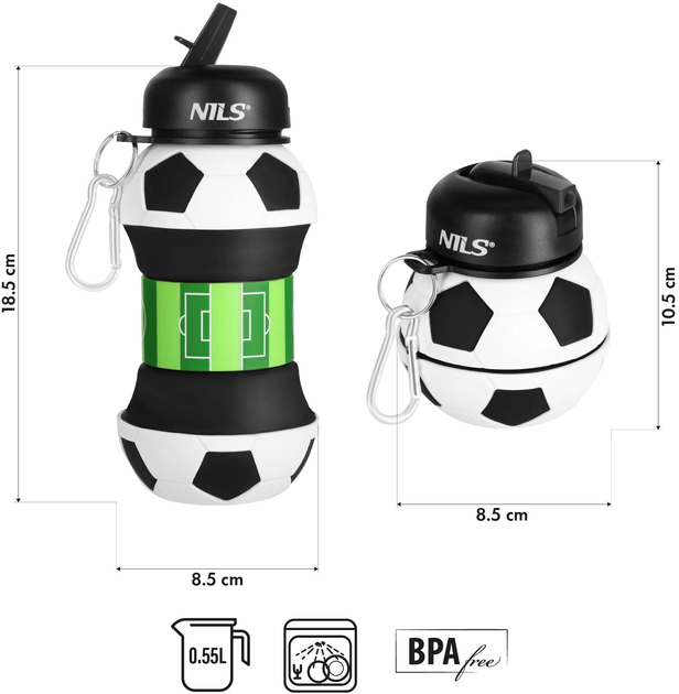 Butelka na wodę Nils Camp NC4104 Silikonowa, składana 550 ml Football (5908261683039) - obraz 6