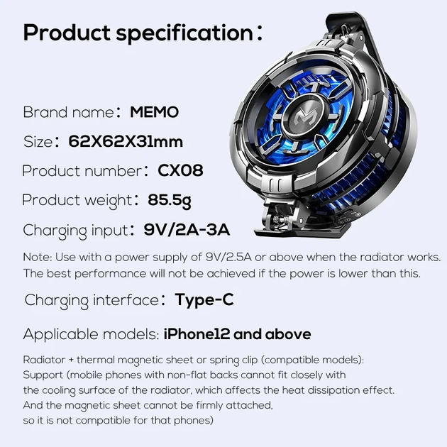 Кулер для телефону та планшета MEMO CX08 Wireless Charge Blue (18516-hbr) - зображення 7