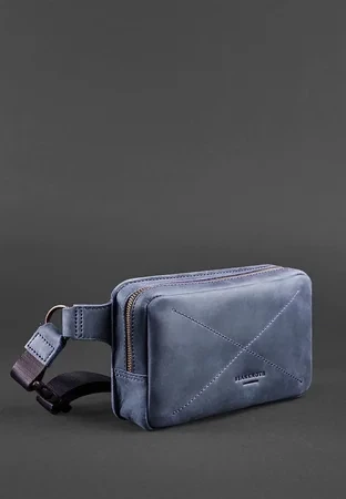 Шкіряна поясна сумка Dropbag Mini синя - изображение 3