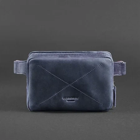 Шкіряна поясна сумка Dropbag Mini синя - изображение 9