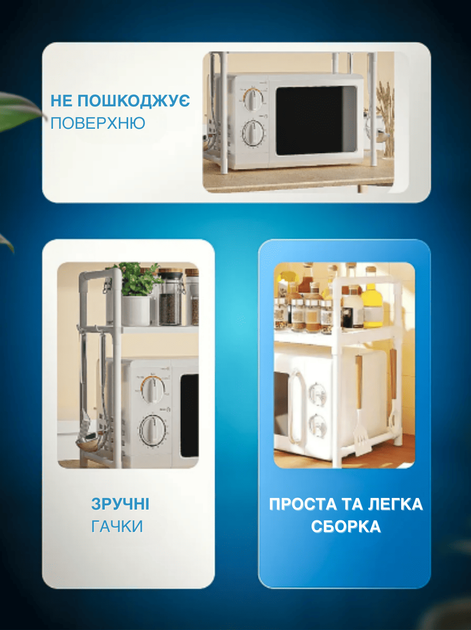 Полка этажерка стеллаж для микроволновки BW GTM Органайзер для кухни подставка для микроволновки Белая - изображение 3