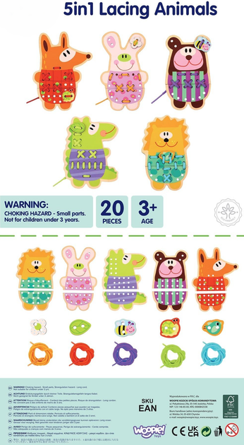 Дерев'яна шнурівка Woopie GREEN 5в1 Тваринки (5906280652753) - зображення 7