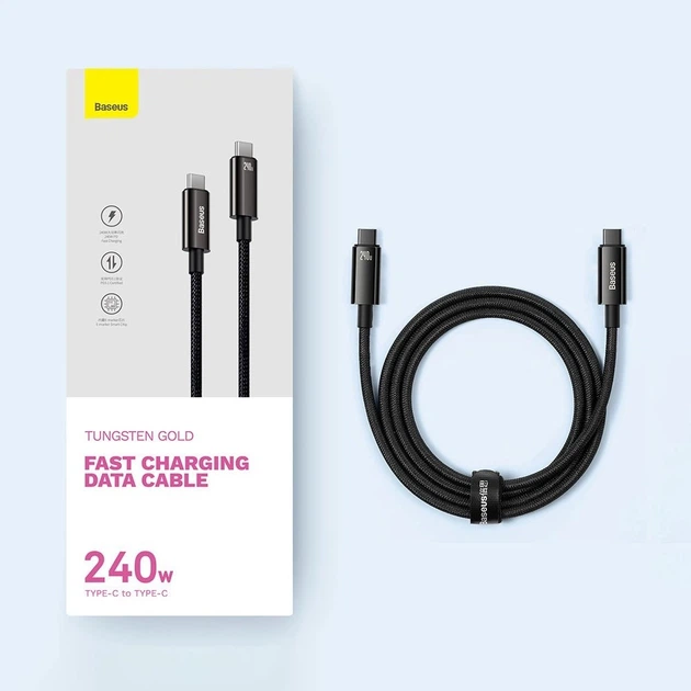 Кабель Baseus Tungsten Gold Fast Charging Type-C to Type-C 240W 2 м (CAWJ040101) - зображення 6