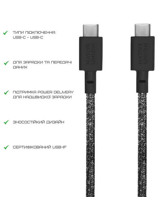 Кабель USB-C to USB-C Native Union Belt Cable Cosmos Black (1.2 m) (BELT-C-CS-BLK-2-NP) - Фото 8 Кабель USB-C to USB-C Native Union Belt Cable Cosmos Black (1.2 m) (BELT-C-CS-BLK-2-NP) - зображення 8