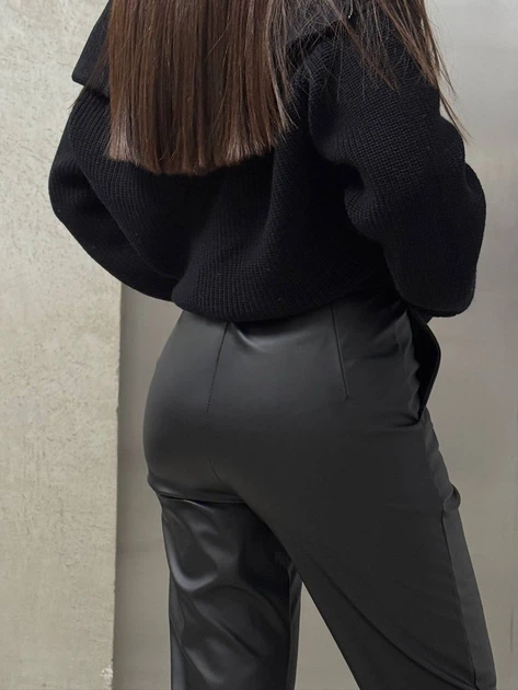 Жіночі штани-кльош зі штучної шкіри на флісі Uaclothes 42-44 Чорний (like35142-155621349) - изображение 3