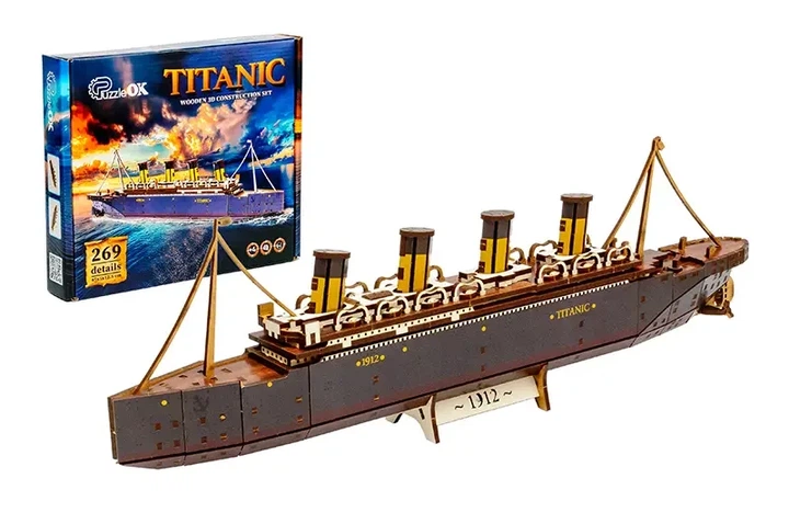 Деревянный 3D конструктор PuzzleOk корабль Титаник на подставке 269 деталей - Фото 6 Деревянный 3D конструктор PuzzleOk корабль Титаник на подставке 269 деталей - изображение 6