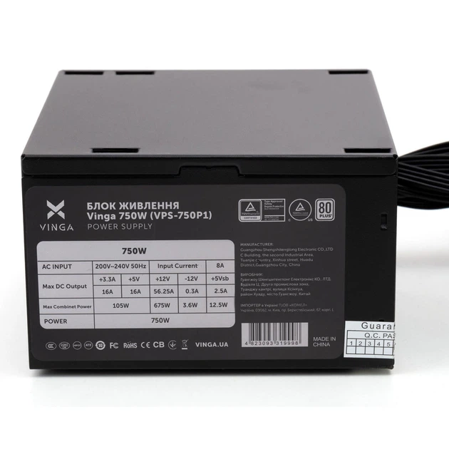 Блок питания Vinga 750W 80+ (VPS-750P1) - Фото 4 Блок питания Vinga 750W 80+ (VPS-750P1) - изображение 4