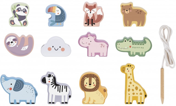 Drewniana zabawka Woopie GREEN Zwierzątka ZOO ze sznurowaniem 13 elementów (5906280652678) - obraz 5