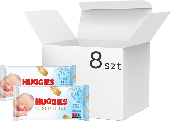 Chusteczki nawilżane dla niemowląt Huggies Extra Care Sensitive 8 x 56 szt (5029053568706/8) - obraz 1