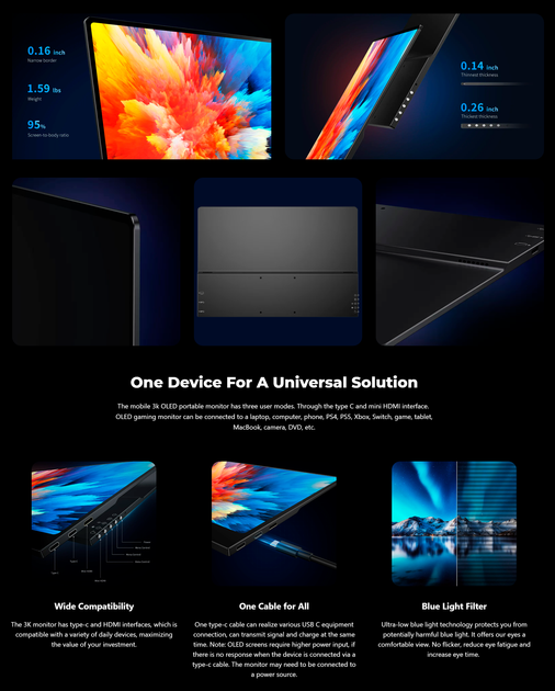 Портативный монитор UPERFECT UColor O2 16'' 3K OLED 120Hz USB-C Портативный монитор UPERFECT UColor O2 16'' 3K OLED 120Hz USB-C