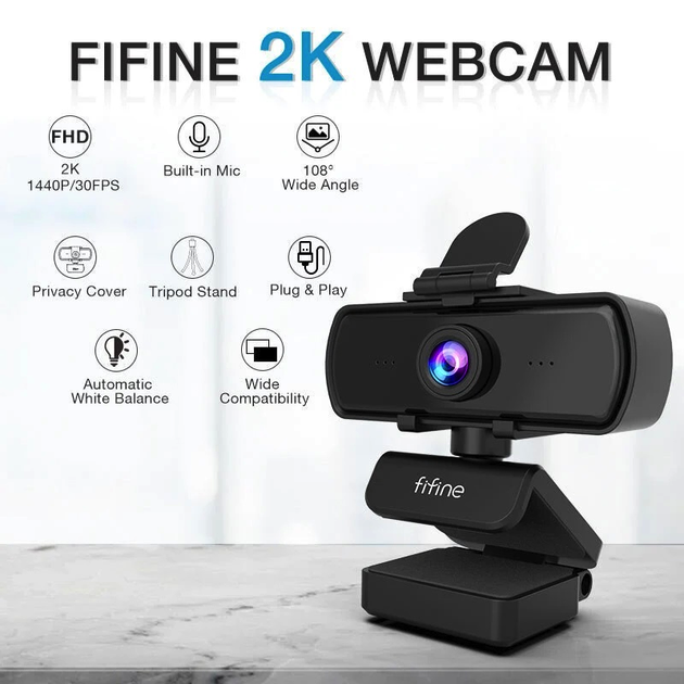 Веб камера 2K Fifine K420 для компьютера с микрофоном + штатив - изображение 3