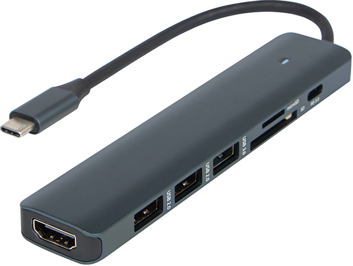 USB-хаб Blow HC703 7-in-1 USB-C to 1x USB 3.0\2x USB 2.0\1x SD\1x microSD\1x HDMI 4K\1x PD 3.0 USB-C Grey (5900804145721) - зображення 1
