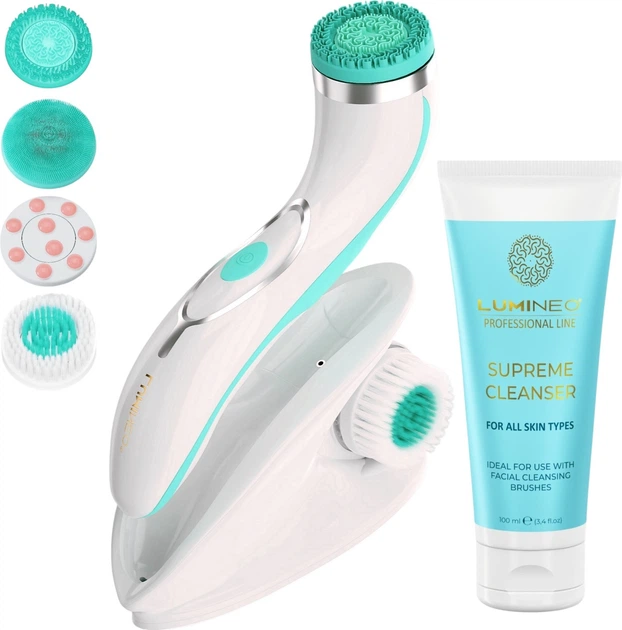 Szczoteczka do twarzy Lumineo Brush Pro 4 końcówki + żel do wszystkich rodzajów skóry turkusowa (5904726872802) - obraz 3