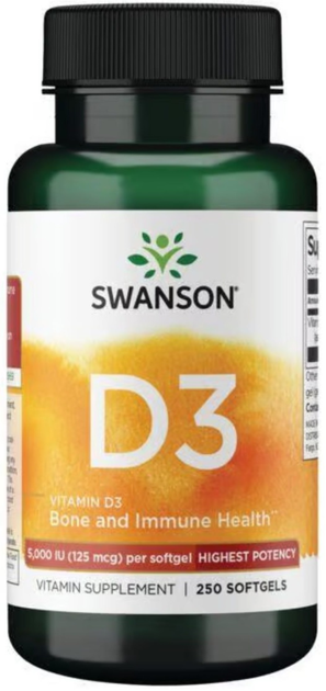Witamina D3 Swanson HIGHEST POTENCY 5000IU 250 kapsułek (87614113715) - obraz 1