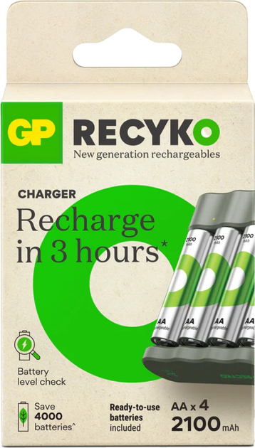 Зарядний пристрiй GP Recyko B441 USB Charger with 4 AA Rechargeable Batteries 2100 mAh (GPACSB441001) - зображення 3