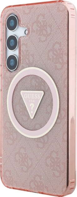 Панель Guess 4G Glitter Triangle Buttons MagSafe для Samsung Galaxy S25 Pink (3666339449612) - зображення 2