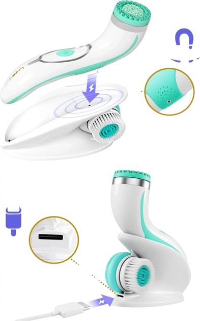 Szczoteczka do twarzy Lumineo Brush Pro 4 końcówki + żel do skóry wrażliwej turkusowa (5904726872772) - obraz 4