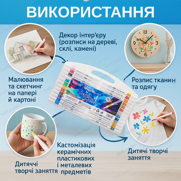 Набор акриловых маркеров 48 цветов для художественных проектов и творчества фломастеры линия 1-3мм водостойкие - изображение 4