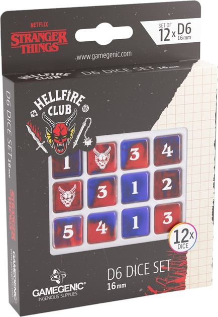 Додаток до настільної гри Gamegenic Stranger Things D6 Dice Set Hellfire Club 12 шт (4251715405390) - зображення 1