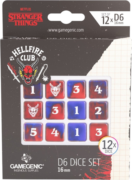 Додаток до настільної гри Gamegenic Stranger Things D6 Dice Set Hellfire Club 12 шт (4251715405390) - зображення 2