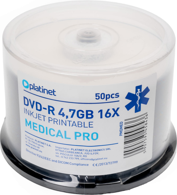 Диски Platinet DVD-R 4.7GB 16X FF White Inkjet Printable 50 шт. (5907595458436) - зображення 1