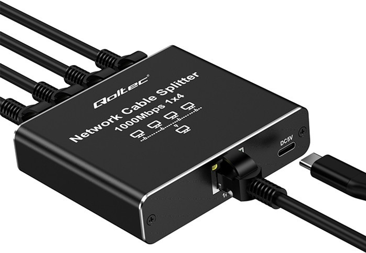 Rozdzielacz sieciowy Qoltec Ethernet mini SWITCH 1 x 4 RJ45 1000Mb/s USB-C (5901878522937) - obraz 3