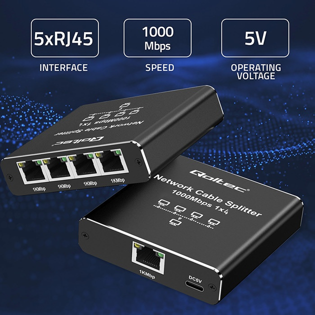 Rozdzielacz sieciowy Qoltec Ethernet mini SWITCH 1 x 4 RJ45 1000Mb/s USB-C (5901878522937) - obraz 8